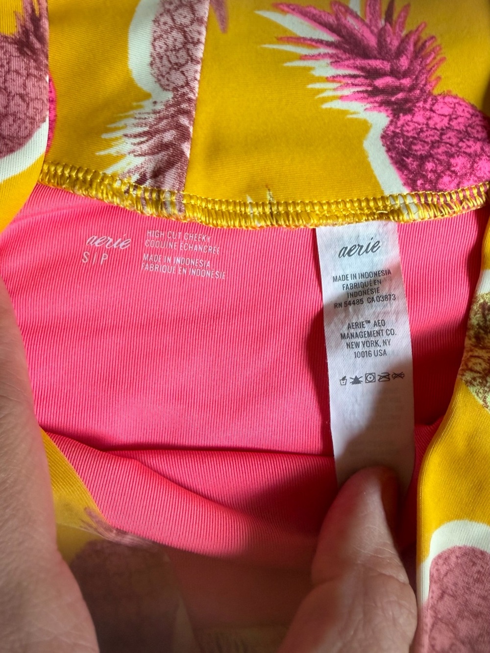 Aerie Yellow Pineapple Print Scoop Bikini Top and High Cut Cheeky Bottoms Size S - Picture 3 of 11
